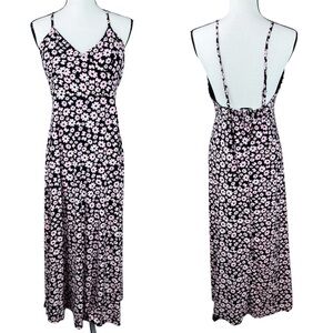 Vine and Valley Pink Boho Floral Spaghetti Strap Romantic Y2K Smocked Maxi Dress